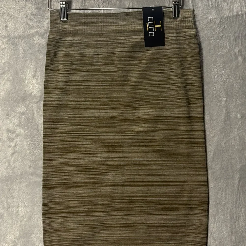 NWT New Coco Limon Green Brown Stretch Midi Skirt Size L/XL